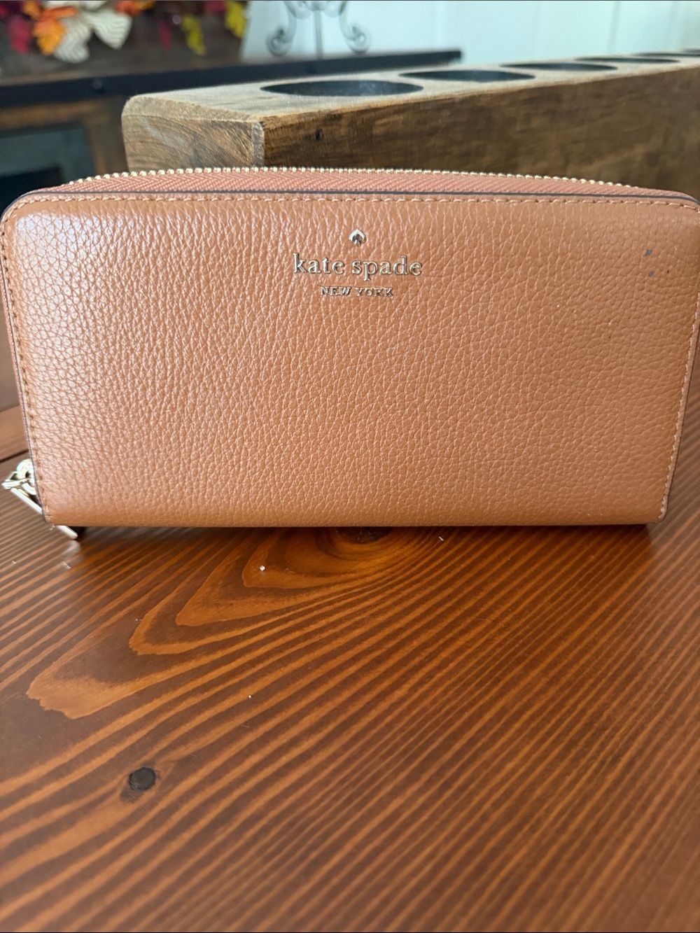 kate spade Tan Pebbled Leather Zip-Around Wallet